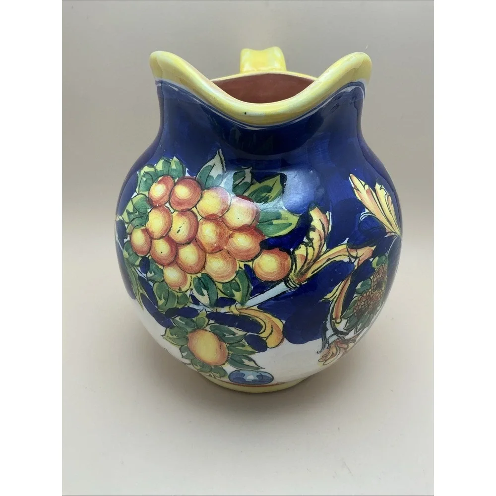 Vintage Maxcera Tropical Parrot Hand Painted Majolica-Style Water‎ Pitcher